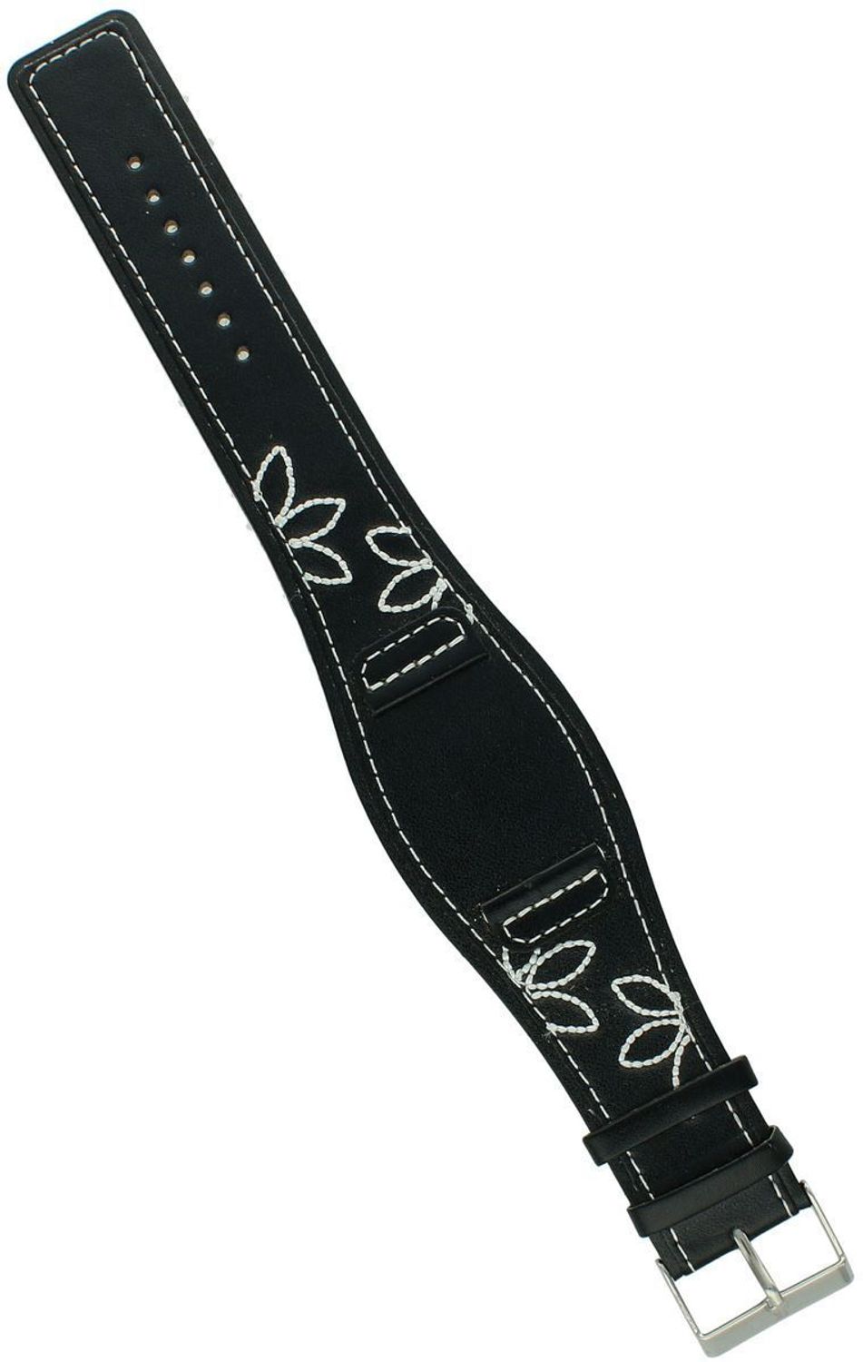 Elegancki pasek do zegarka Jordann Kerr. Kolor czarny z białym obszyciem, długość 23 cm, szerokość mocowania 2,0 cm, szerokość podkładki 3,6 cm, sprzączka stalowa srebrna. Komfortowy i stylowy.1.jpg